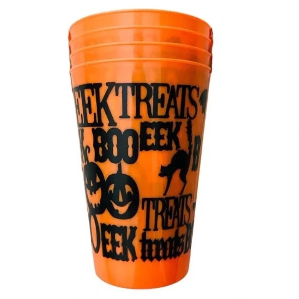 Halloween Spooky Tumblers Orange Black Cat Pumpkin Treat Holder 4 pack NWT